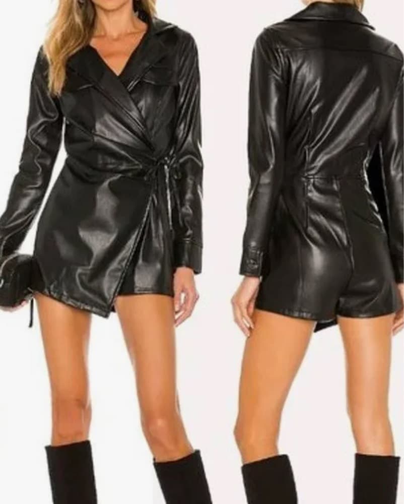Revolve Black Leather Romper  - Image 2