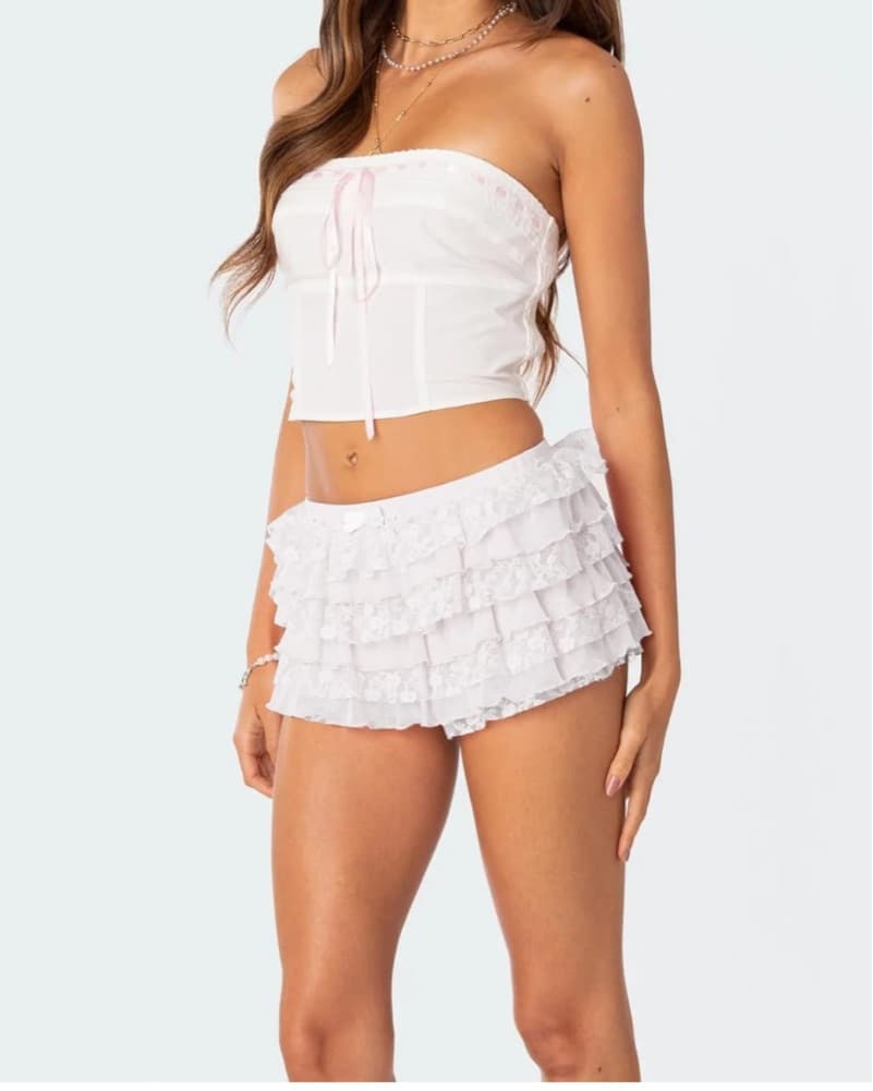 Lace Ruffle White Shorts  - Image 2