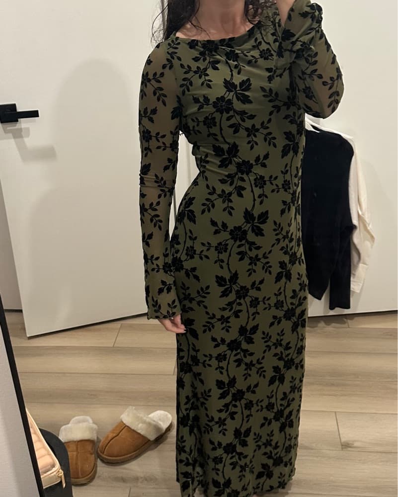 Dark Green/Black Long Sleeve Dress - Image 4