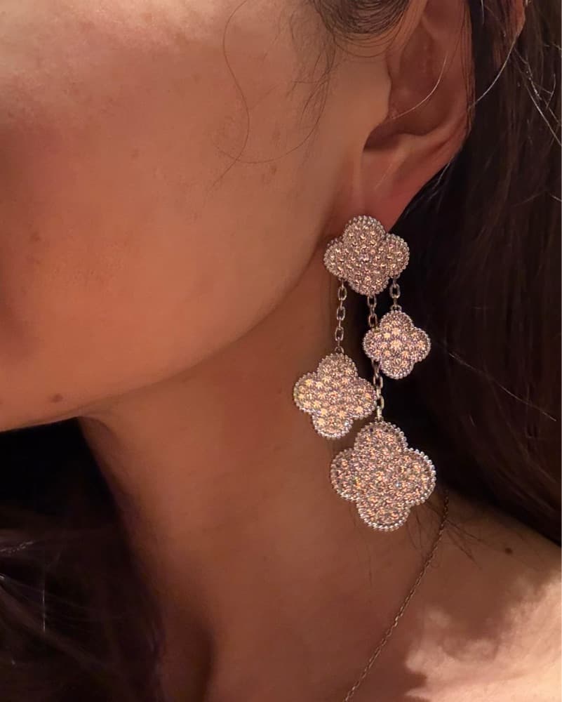 Van Cleef Replica Pave Alhambra Earrings - Image 1