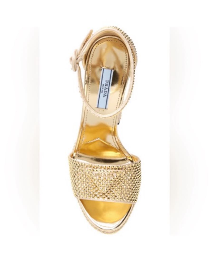 Prada Gold Platform Embellished Heels - Image 5