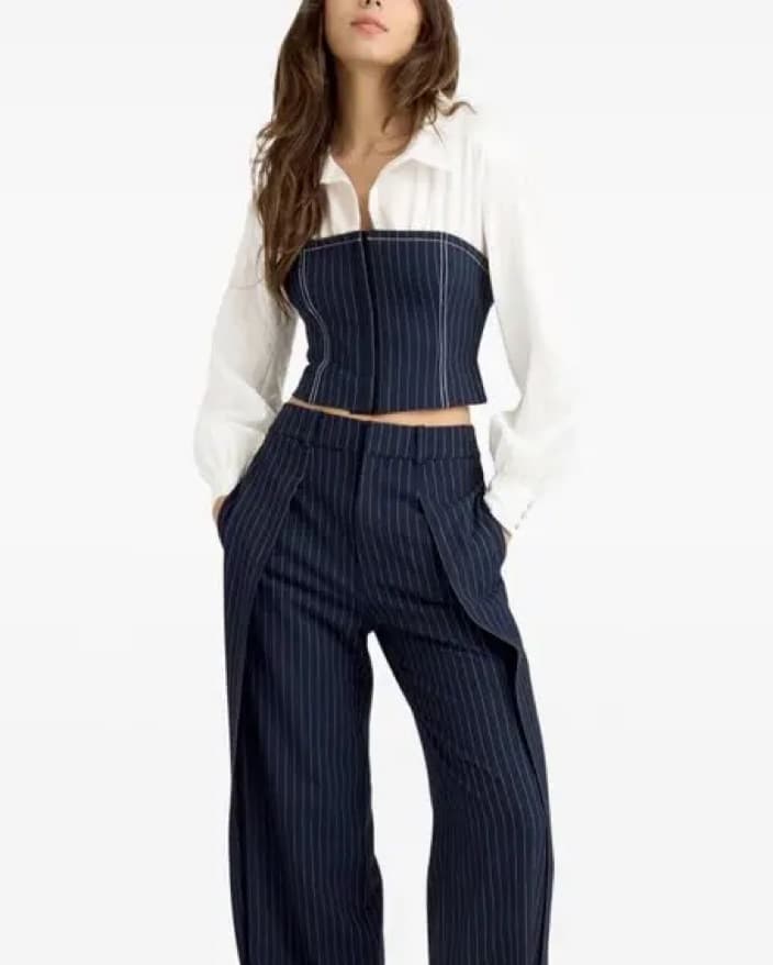 Cinq a Sept Pinstripe Crop Top - Image 2