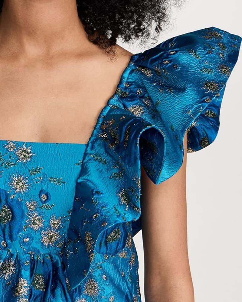 GANNI 3D Jacquard Ruffle Midi Dress - Image 4