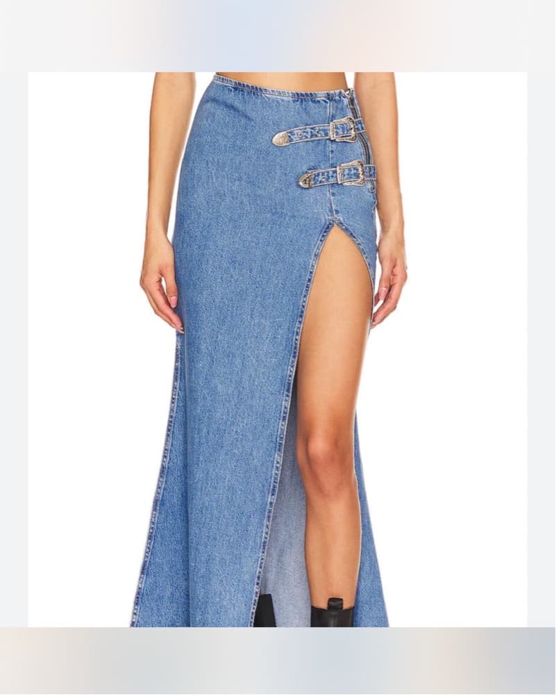 Denim Slit Maxi Skirt - Image 1