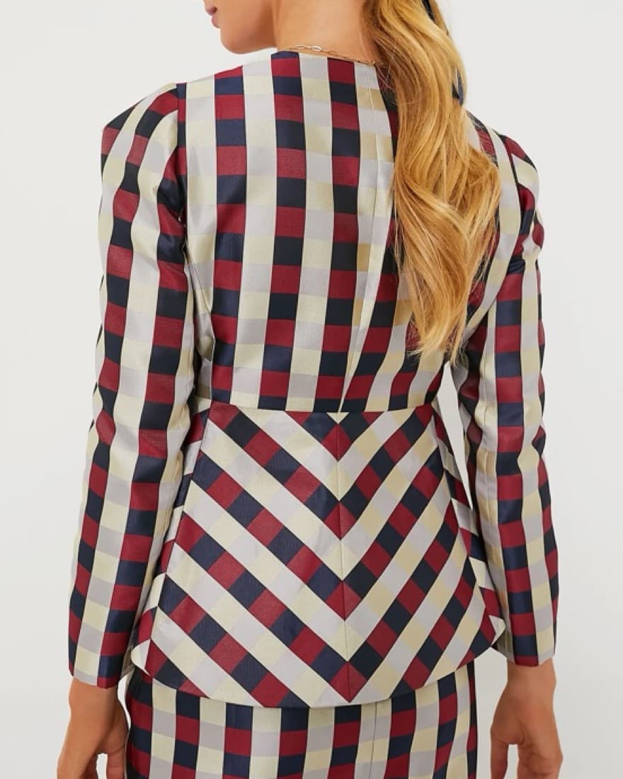 Bordeaux Check Jacquard Top / Blazer - Image 2