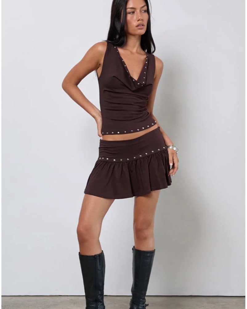 Motel Rocks Brown Skirt Set - Image 1