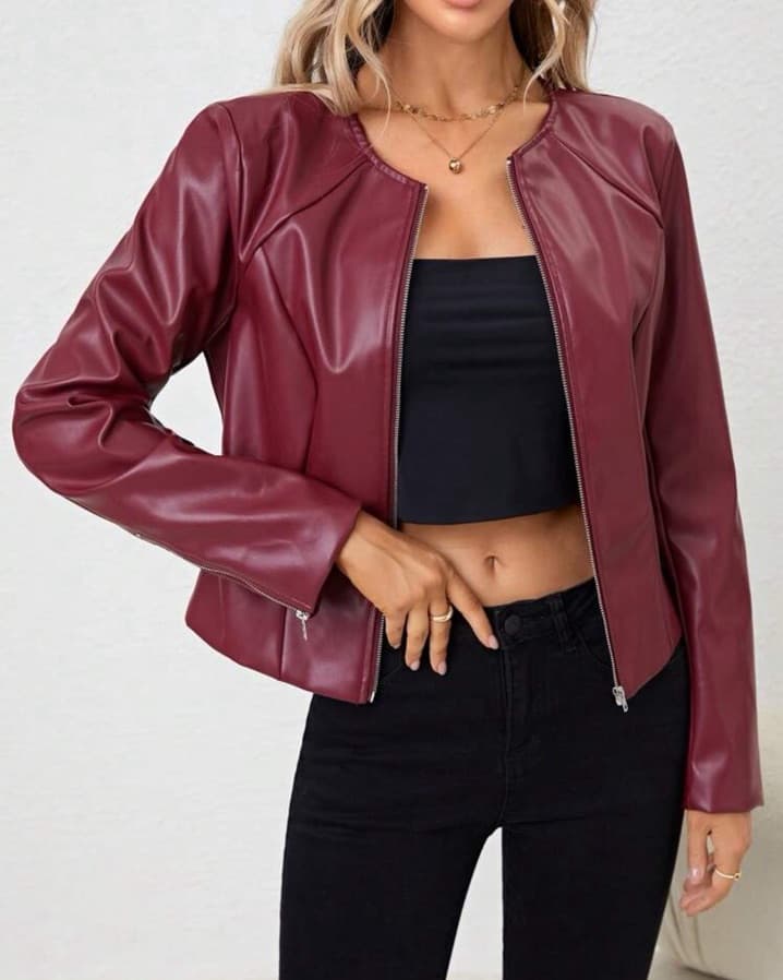 Dark Red Leather Jacket  - Image 1