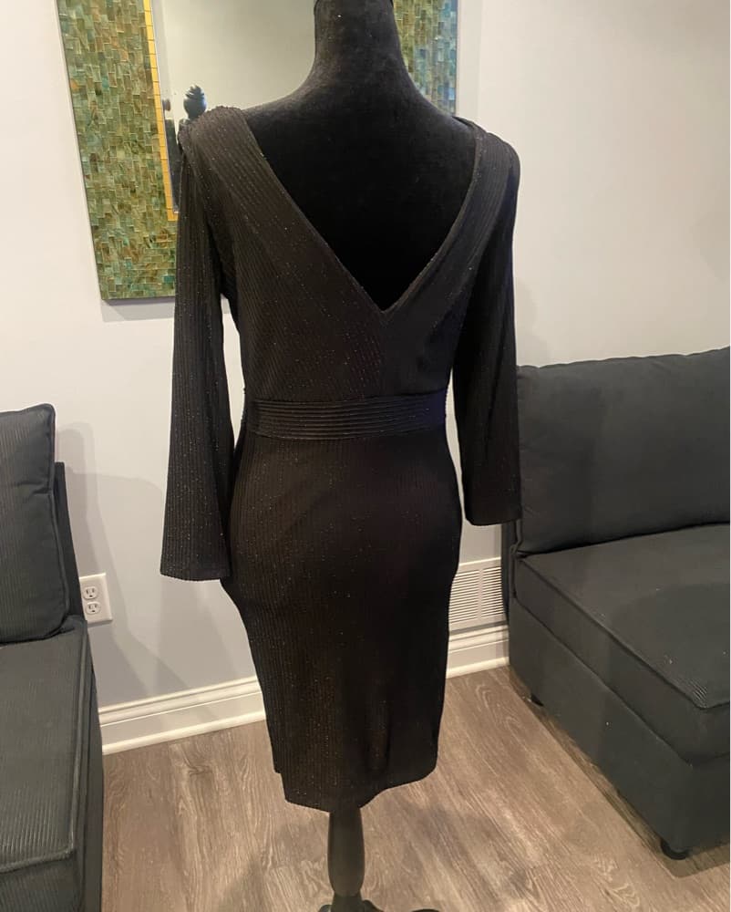 Chic Ruched Black Cocktail Dress - Image 3