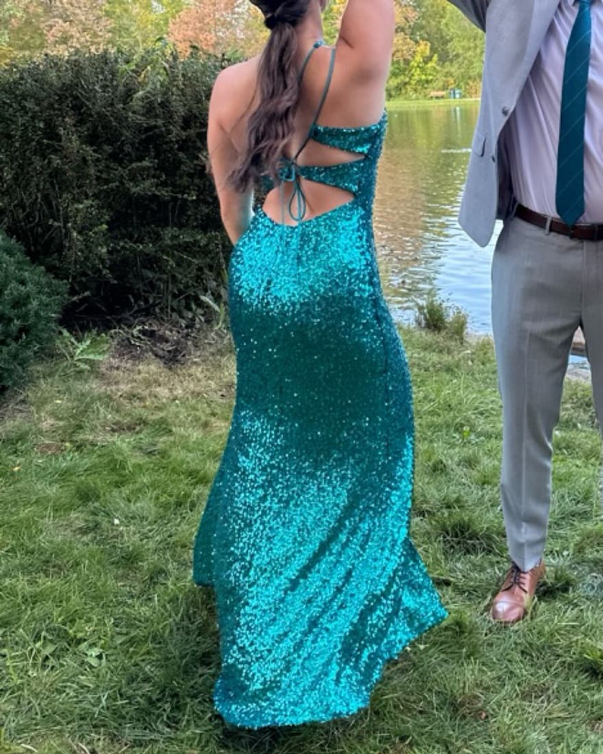 Long Teal Sequin Dress - Image 3