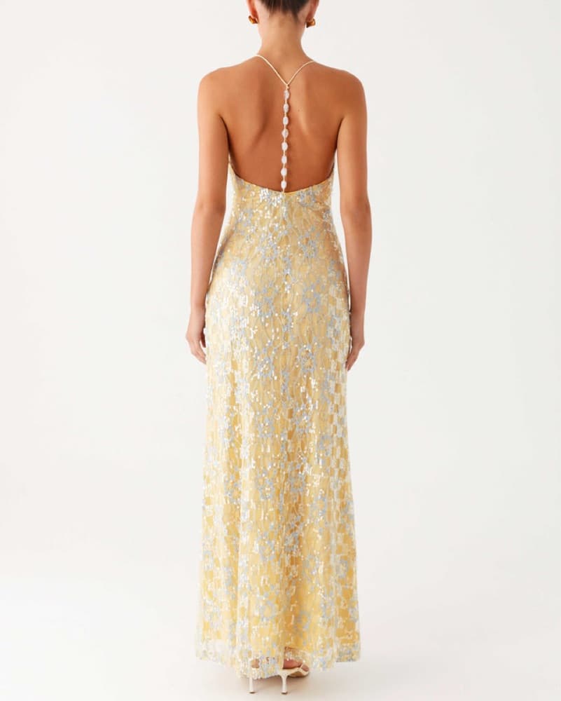 Shimmering Golden Sequin Maxi Dress - Image 2