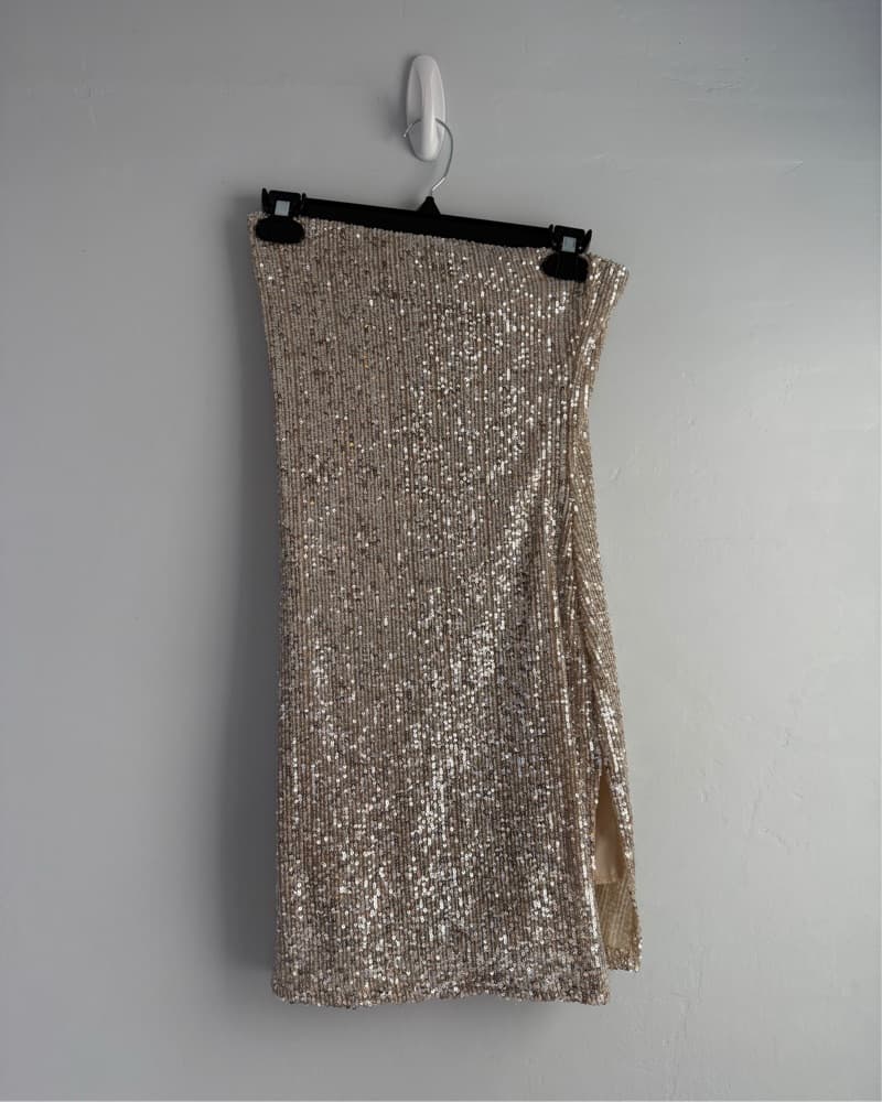 Strapless Gold (ish) Sequin Mini Dress - Image 1