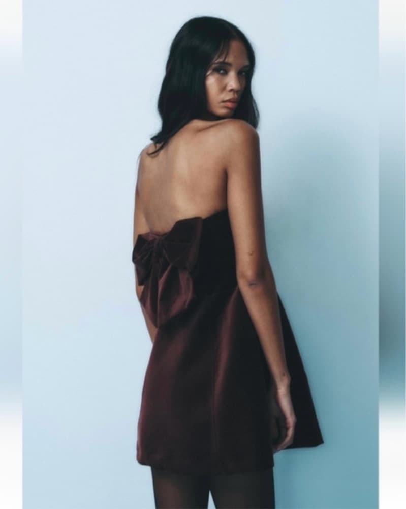 Zara Velvet Bow Strapless Dress - Image 3