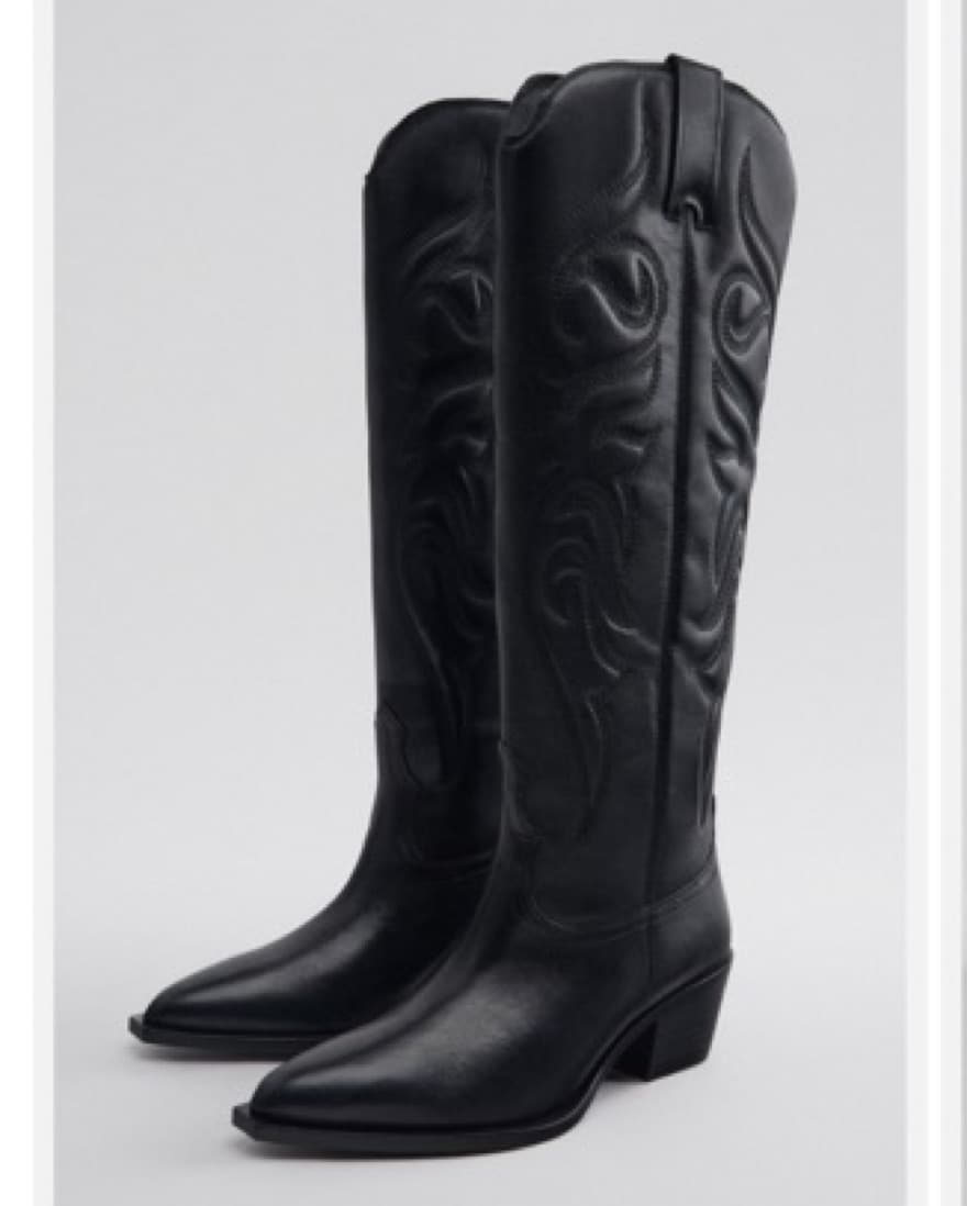 Tall Black Cowboy Style Boots - Image 1