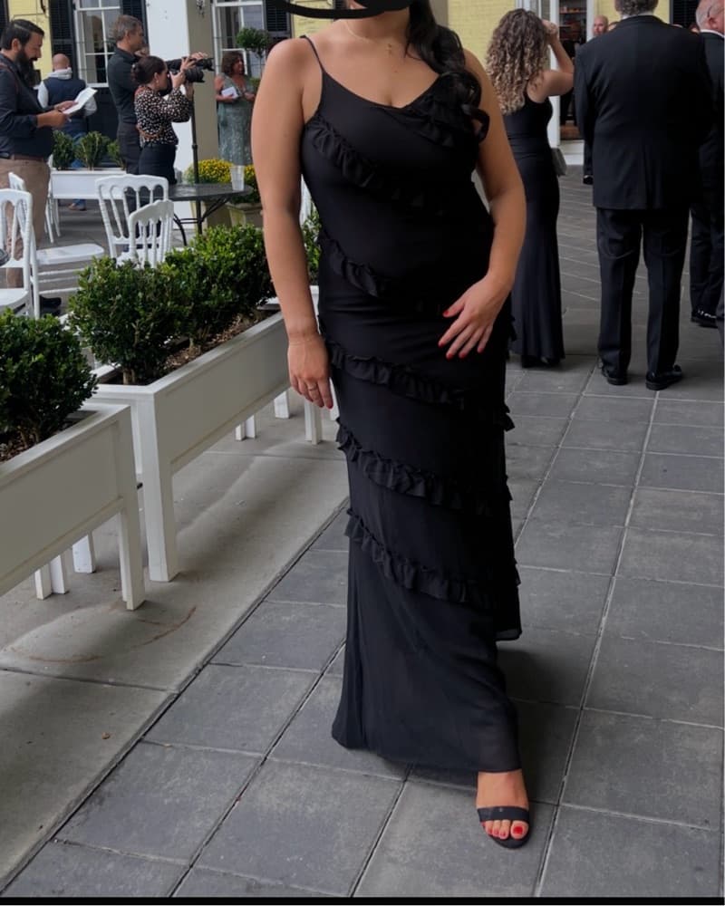 Black Spaghetti Strap Ruffled Dress - Image 2