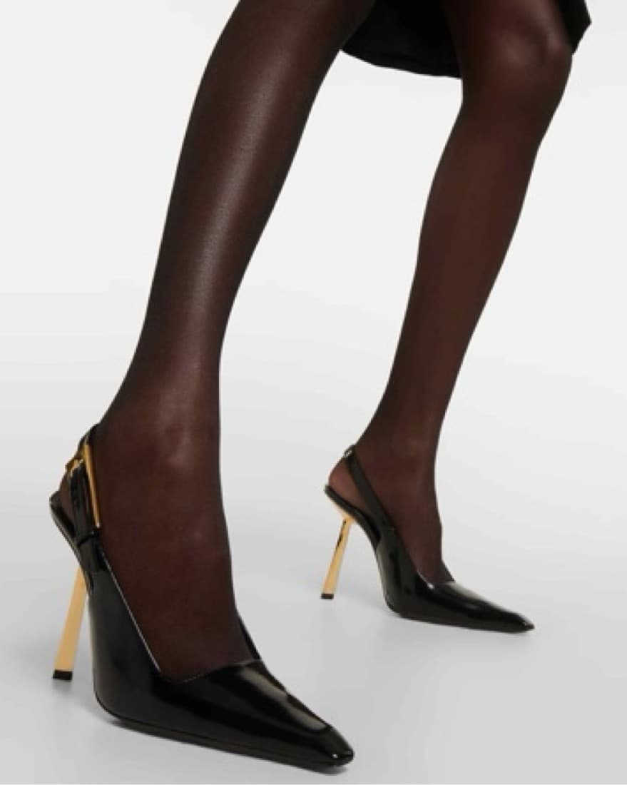 Patent Leather Slingback Gold Heel Pumps - Image 4