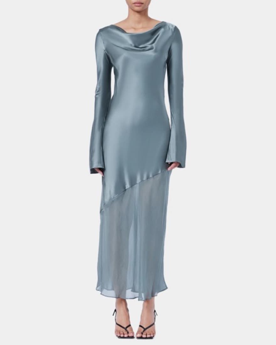 Ginia- Satin Dress With Sheer Bottom - Image 1
