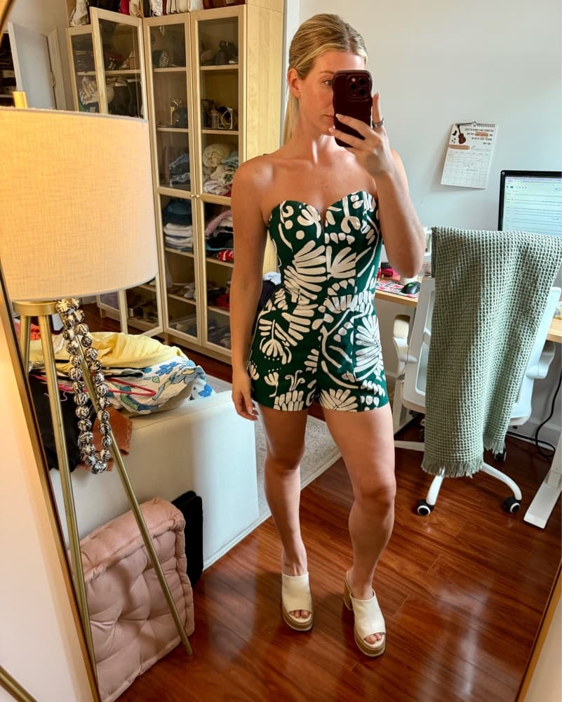 Green White Tropical Strapless Playsuit - Image 3
