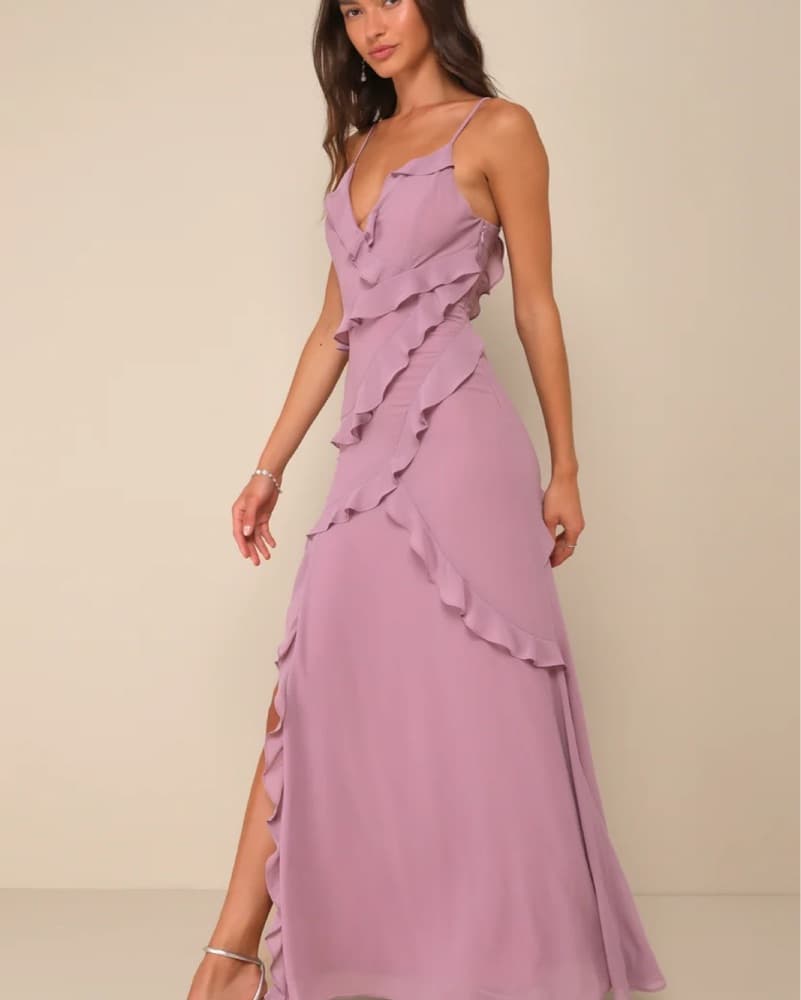 Lulu’s Lavender Ruffled Lace-Up Dress - Image 4