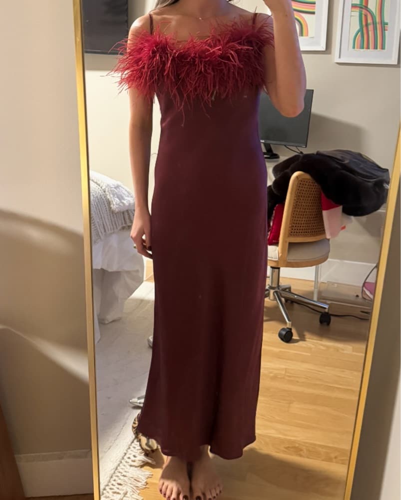 Sleeper Bohme Slip Dress With Feathers  - Image 1