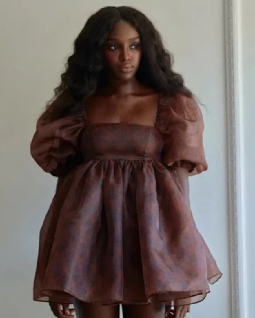 Selkie Chocolate Lace Puff Dress - Image 1