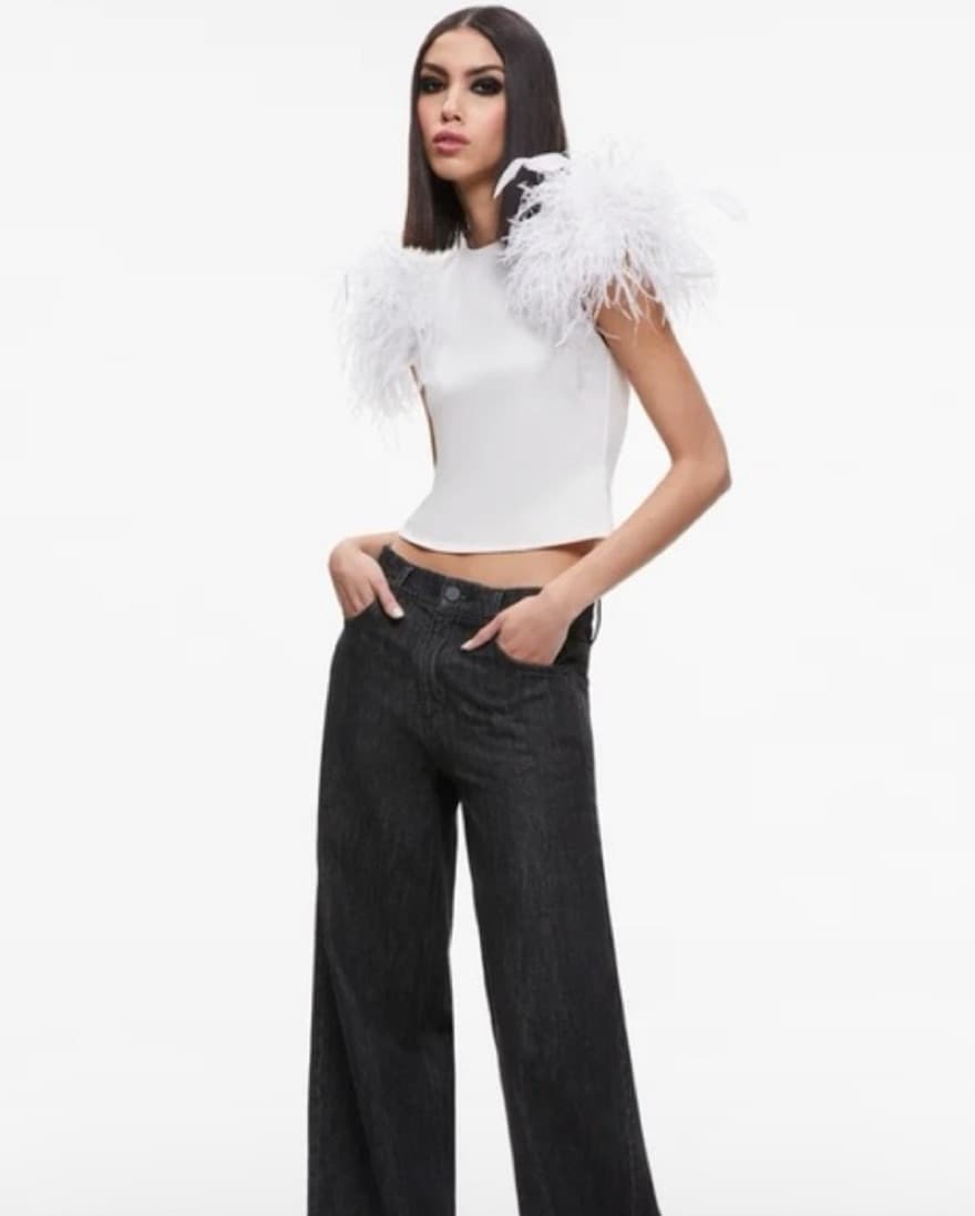 Alice & Olivia Tamica Feather Detail Top - Image 1