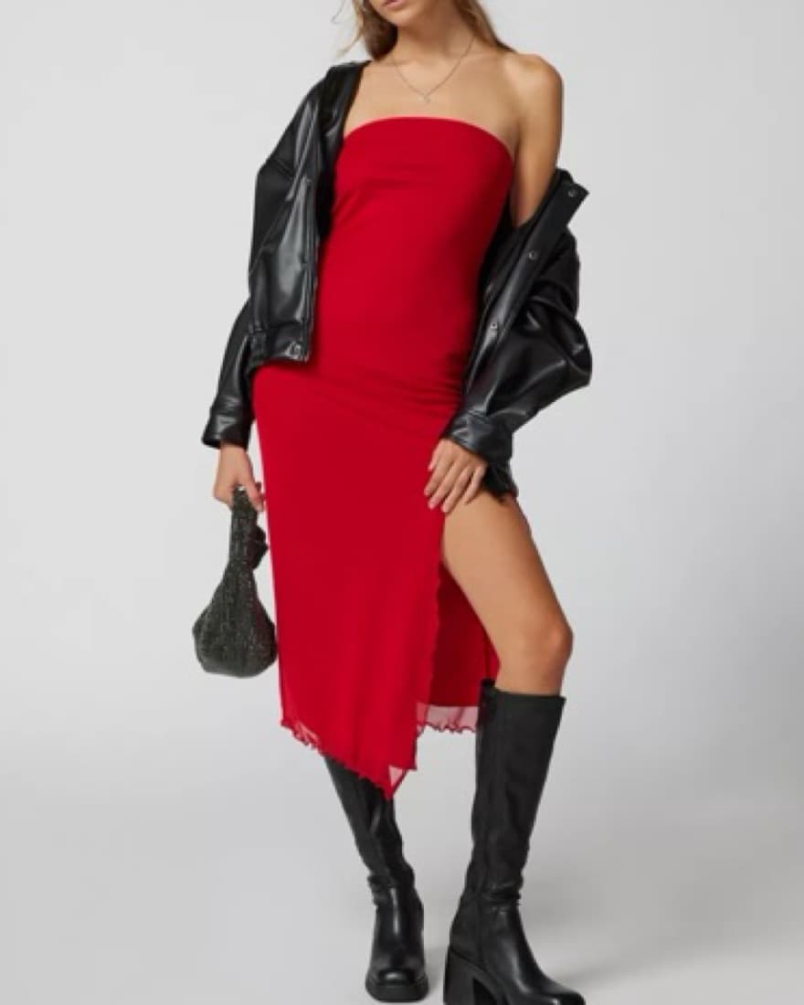 UO Samara Mesh Strapless Slit Dress - Image 1