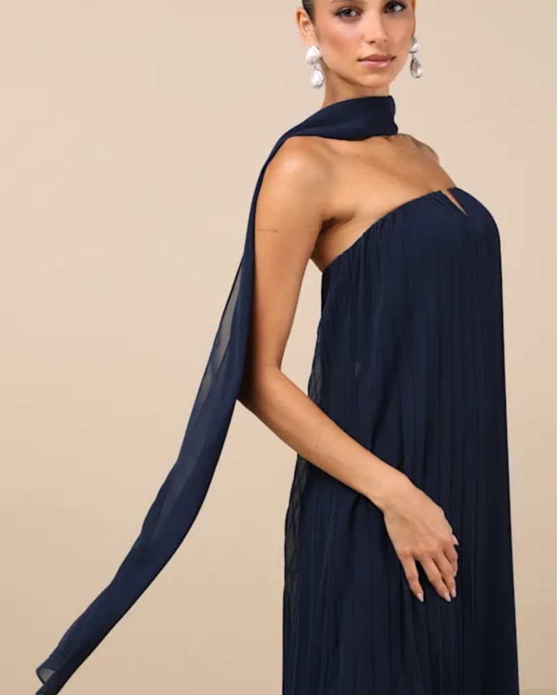Lulus navy Pleated Strapless Maxi Dress - Image 3