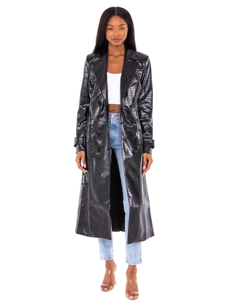 Bardot Faux Leather Croc Trenchcoat - Image 1