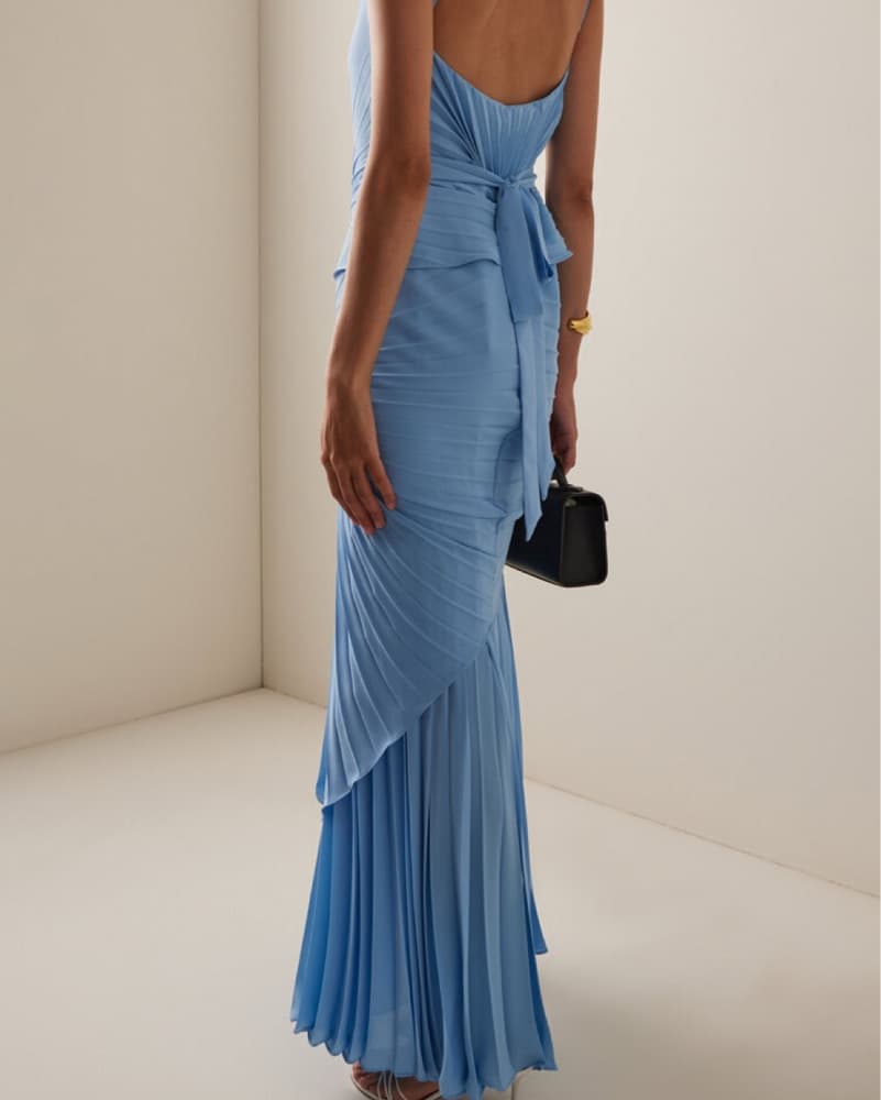 Blue Pleated Gown - Image 5