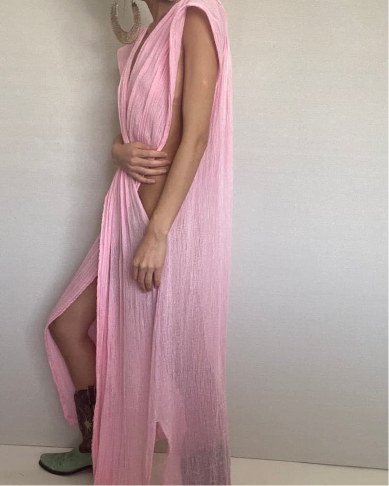 Custom Hand Made Pink Linen Dress  - Image 5