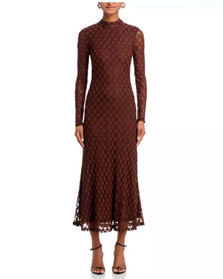 Brown Bardot Long Sleeve Midi Dress - Image 1
