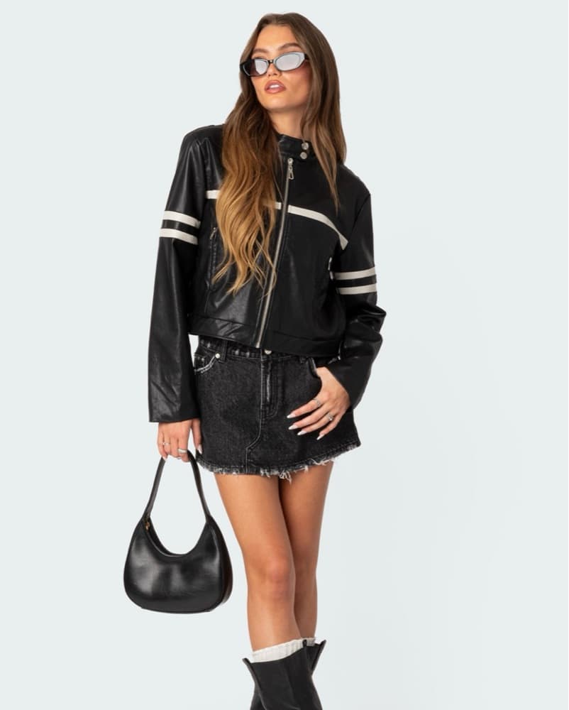 Edikted Faux Black Leather Jacket - Image 2