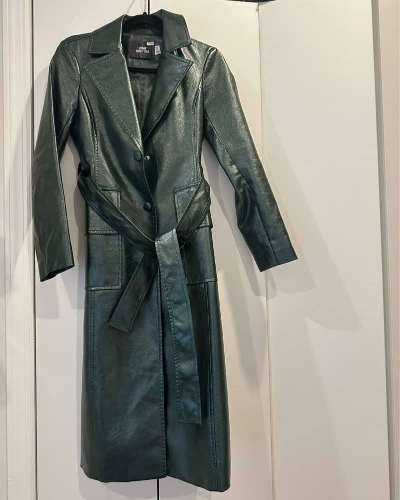 UO Green Leather Trench Coat - Image 2