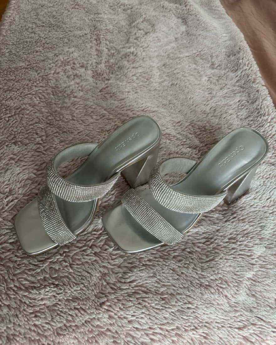 Open Edit - Rhinestone Sandals - Silver - Image 3