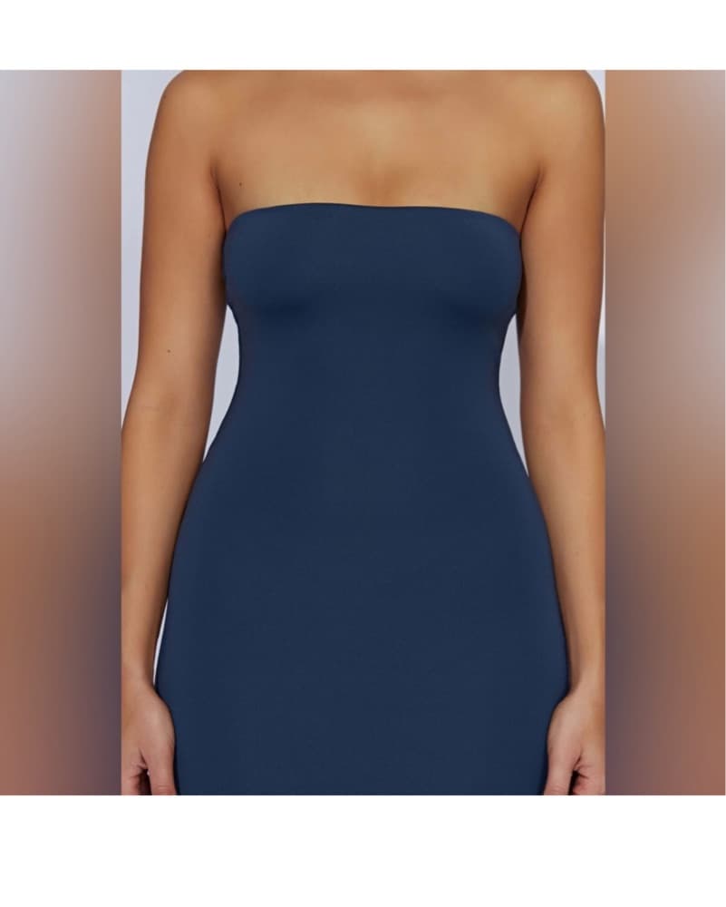 Navy Strapless Midi Dress - Image 3
