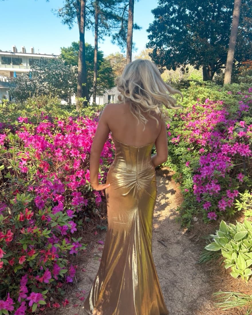 Sherri hill Gold Prom Dress Strappless  - Image 4