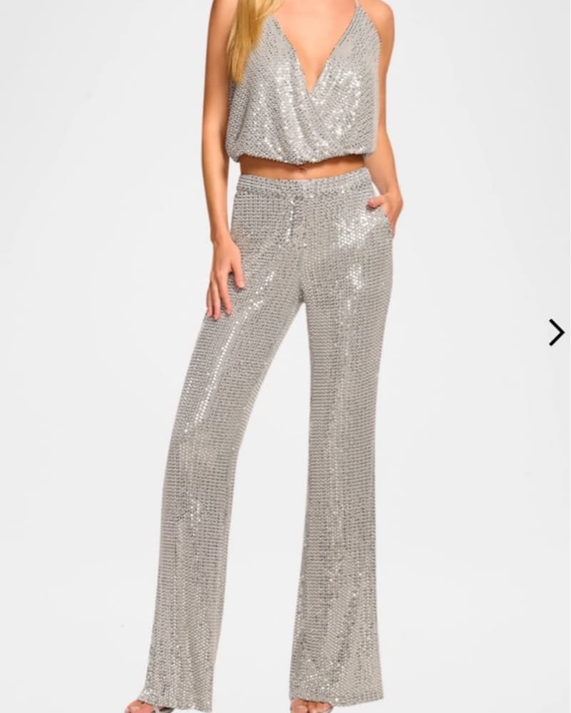 Silver Sequin Palazzo Pants - Image 1