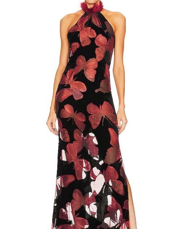 Kim Shui Fur Trim Butterfly Velvet Gown - Image 2