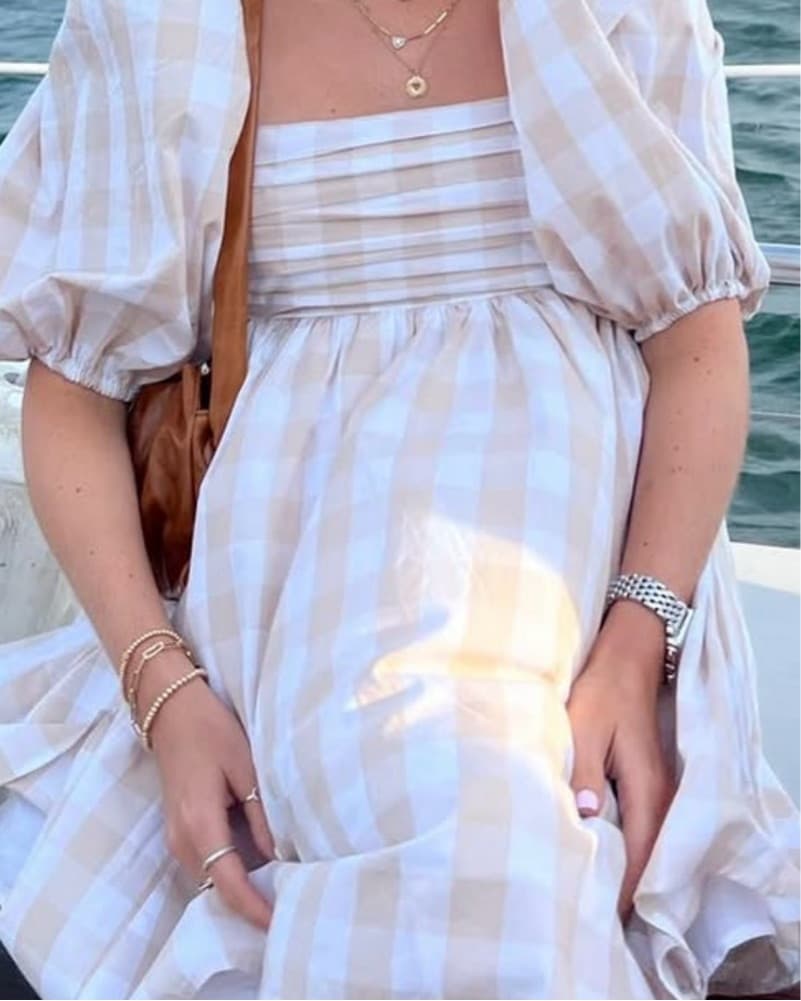 Striped Puff Sleeve Dress - Image 1