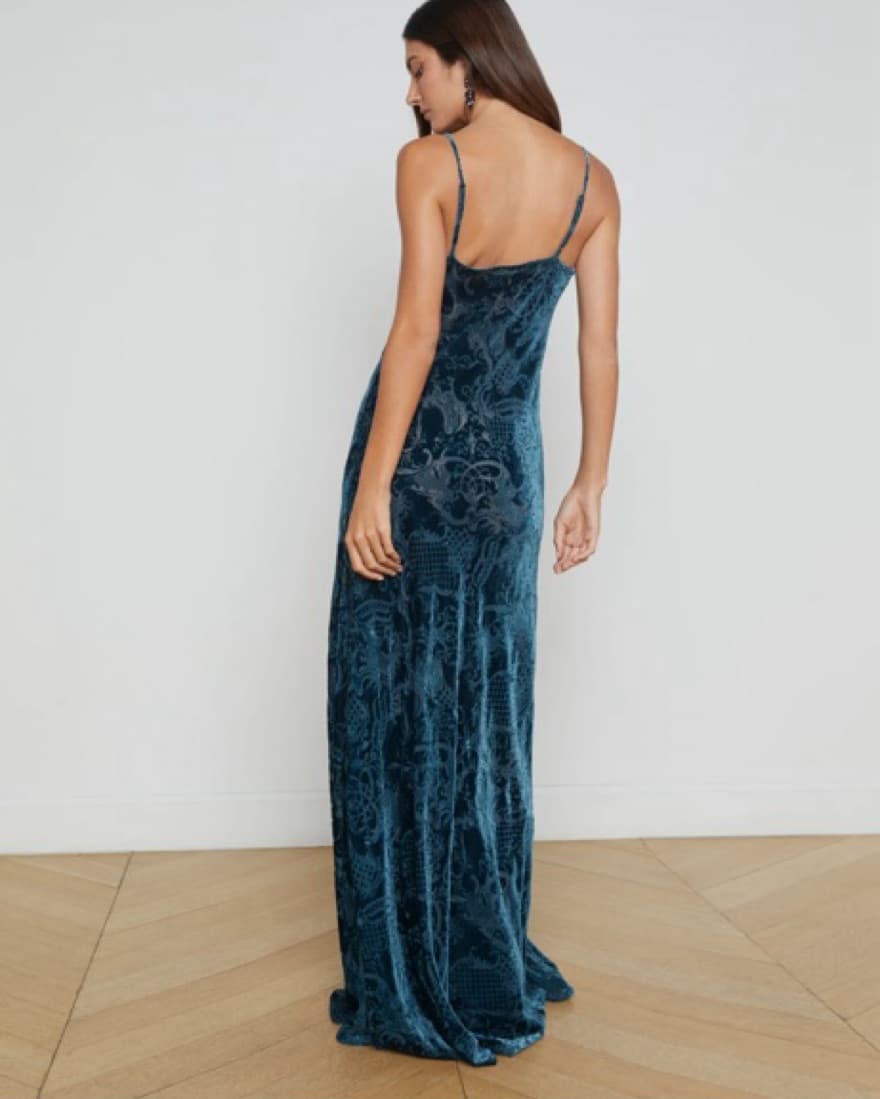 L’Agence Teal Velvet Cowl Neck Gown - Image 2