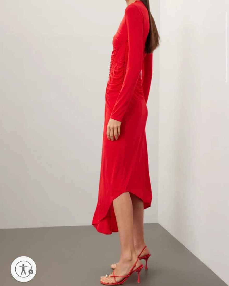 Red Long Sleeve Ruched Midi Dress - Image 1