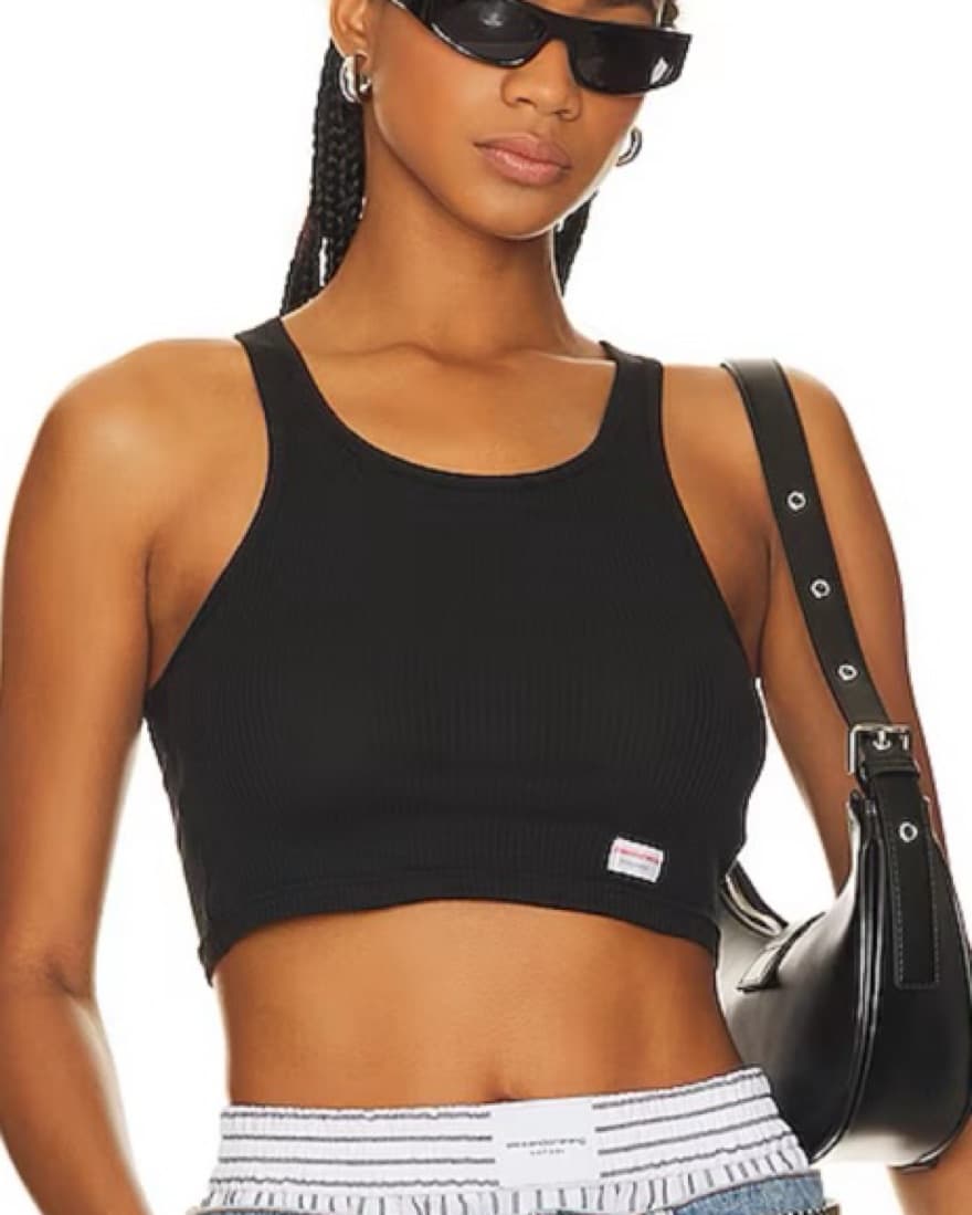 Cropped Classic Racer Tank in Black  - Image 1