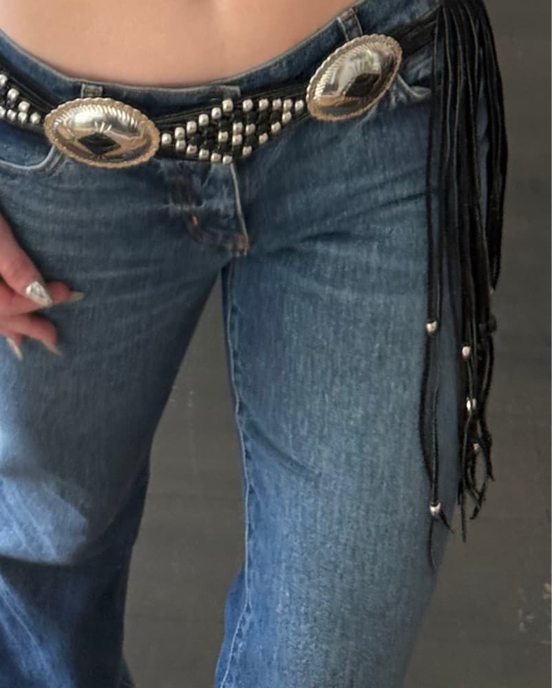 Black Fringe Suede Vintage Belt - Image 1