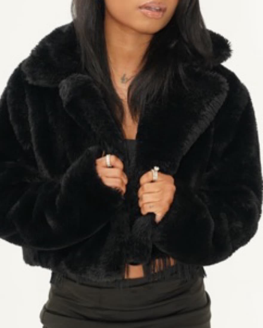 Black Faux Fur Crop Coat  - Image 5