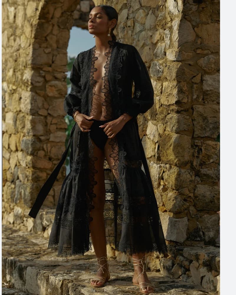 Black Lace Coverup Kimono Robe - Image 5