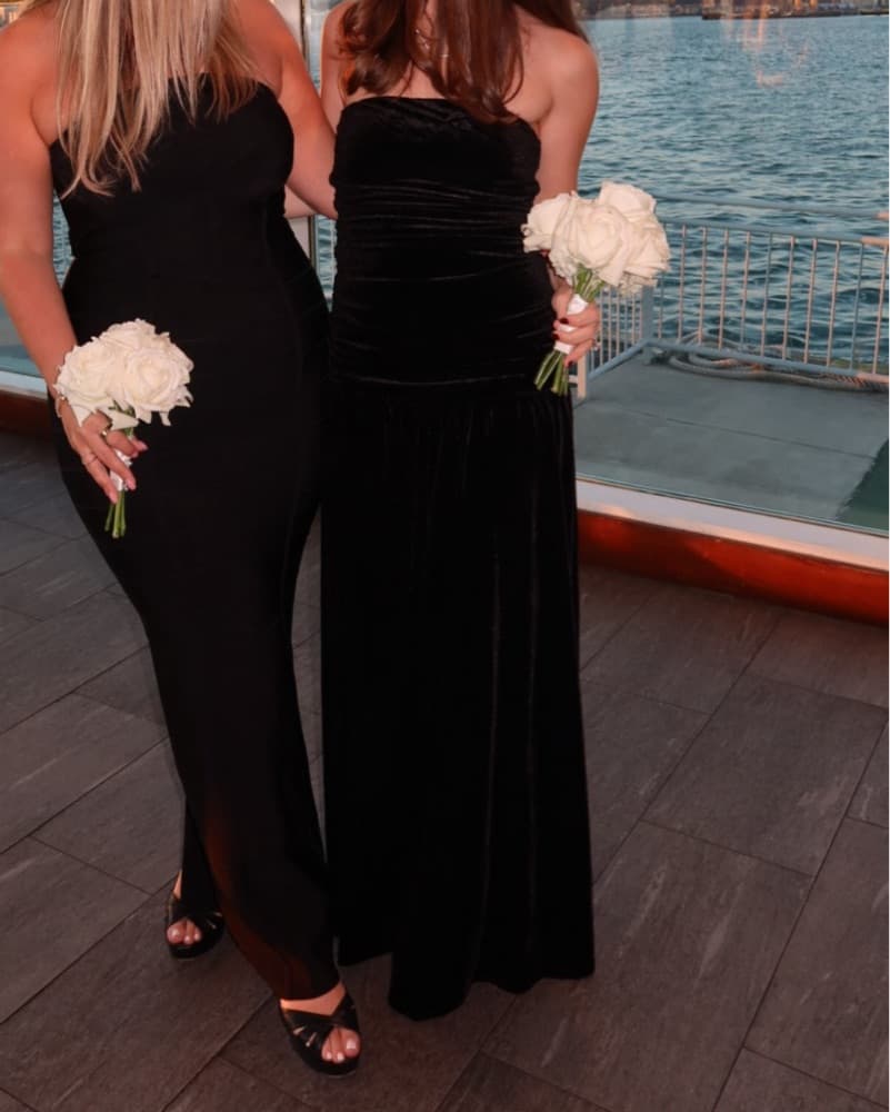 Black Velvet Drop Waist Ruched Gown - Image 4