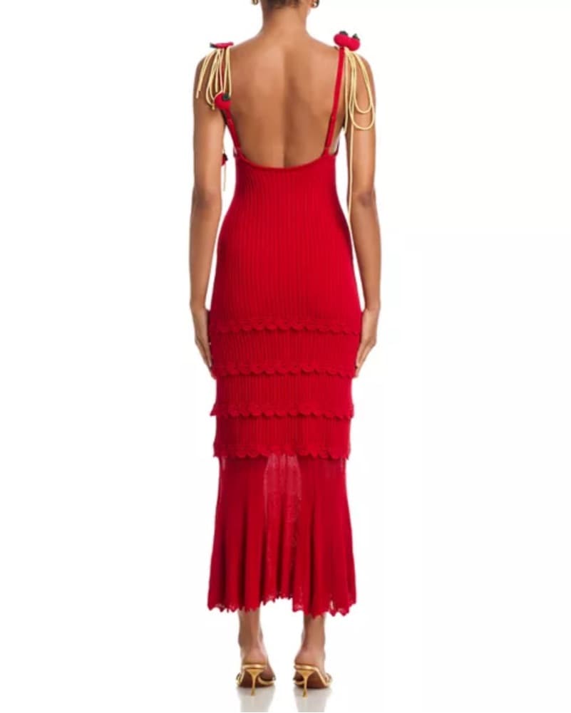 AQUA Red Crotchet Dress - Image 3