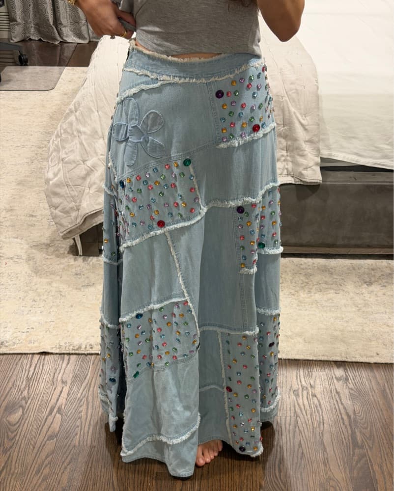 *RARE* LoveShackFancy Patch Denim Skirt - Image 3