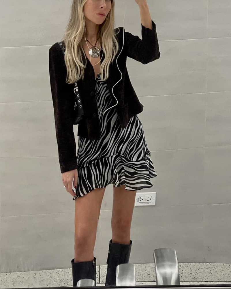 vintage ruffle zebra mini halter dress  - Image 4