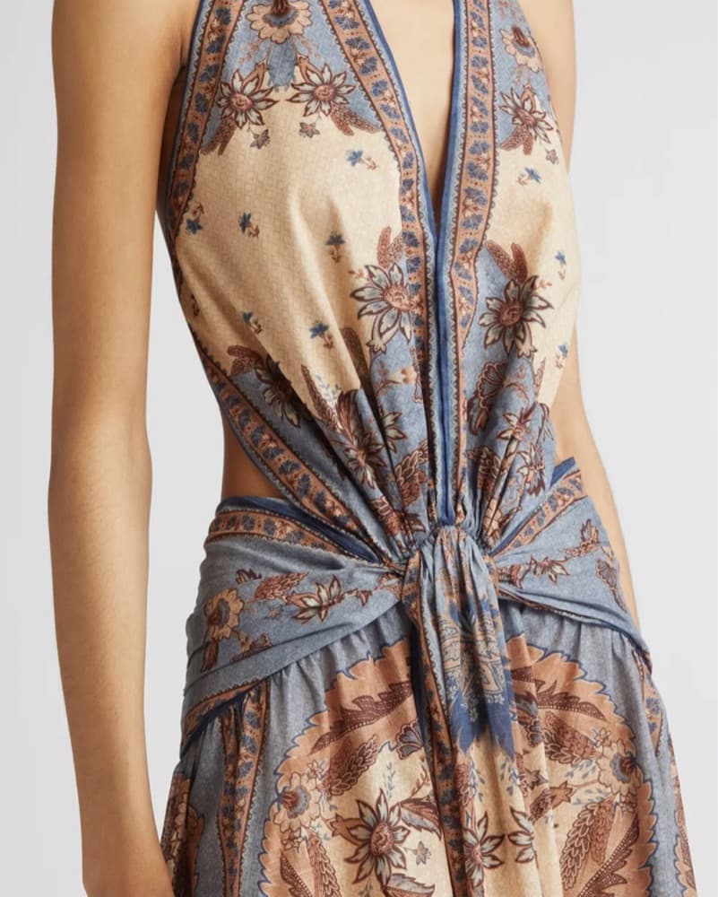 womens low cut dresses Women's Tropical Print Backless Knot Halter Neck Slit Thigh Dress Dress for Women (Color : Mint Blue, Size : Medium) : Clothing, Shoes & Jewelry LOFT Beach Crochet Bra FW In Stock Color:13# Take your style to